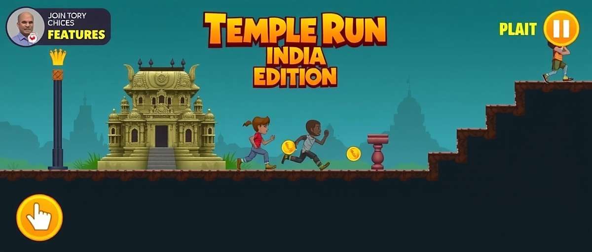 Temple Run India Edition Gameplay Temple Run India Edition gameplay showing player collecting coins while avoiding obstacles in Indian temple